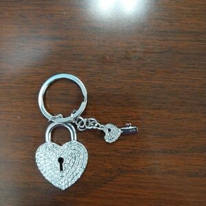 Silver Heart Lock and Key Keychain